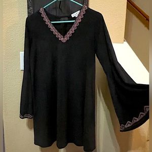 THML Suede Dress Gray with Pink Embroidered neck and sleeves size S